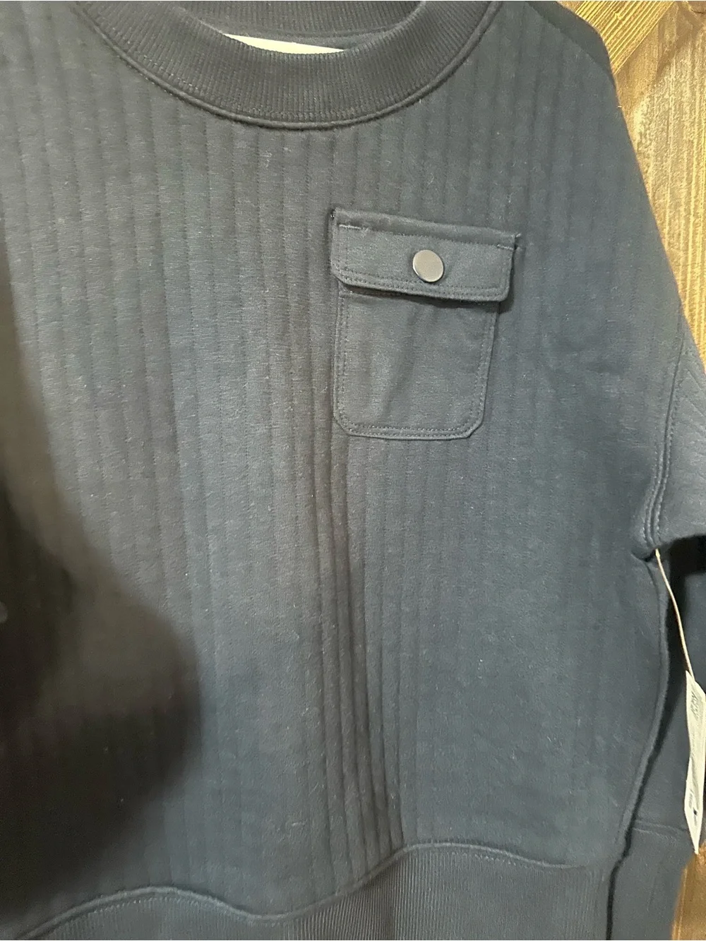 Old Navy Men's Navy Ribbed Crewneck Sweater with Snap Chest Pocket